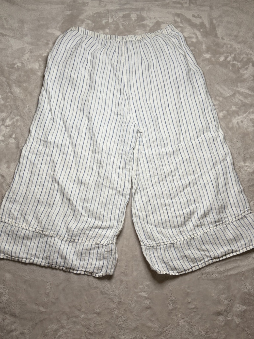 FLAX Linen Capri Pants Womens M Striped Wide Leg Elastic Waist Beach Coastal - Picture 3 of 9